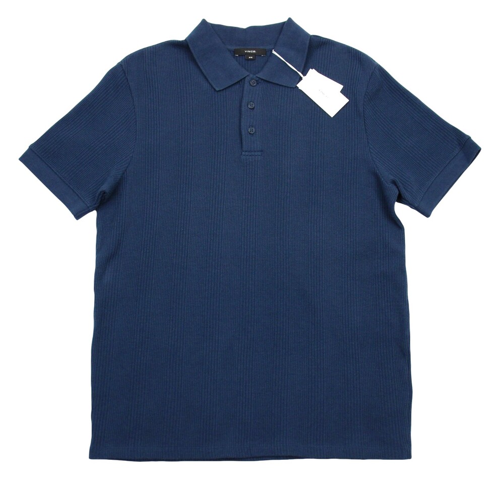 Vince Polo Shirt Mens M Navy Variegated Pima Cotton Blend Stretch Short Sleeve